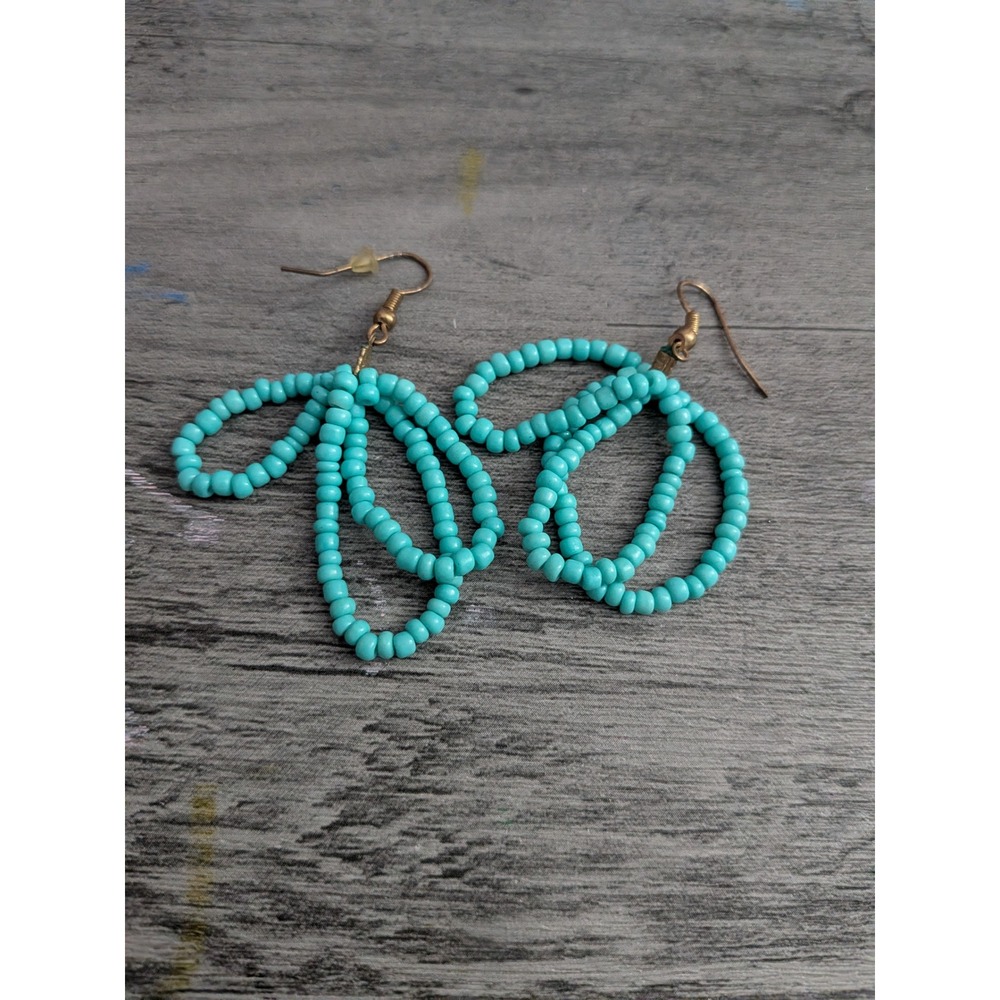 Turquoise Beaded Triple Loop Drop Earrings Boho Seed Bead Dangle Jewelry